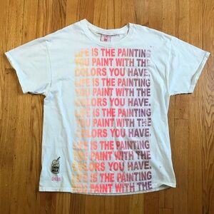 Snow Milk White Short Sleeve Graphic Tee Multicolor Paint Graphic Large